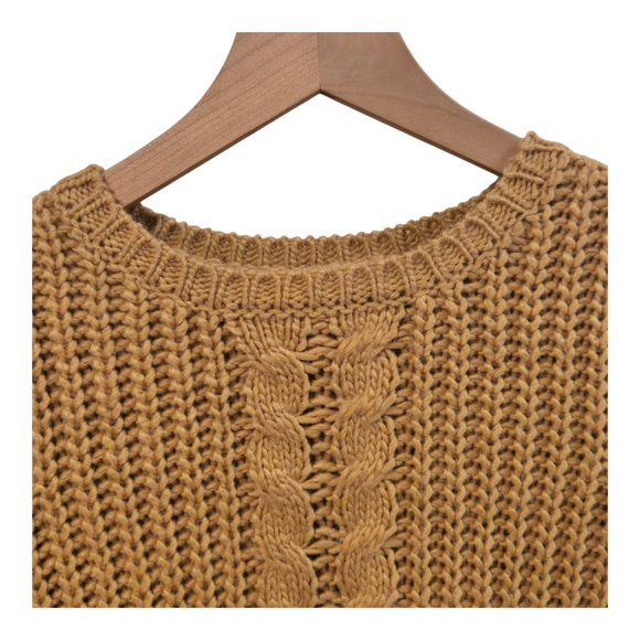 Moth Anthro Camel Cable Knit Crew Neck Bell Sleeve Lace-Up Back Sweater XS - Picture 3 of 7